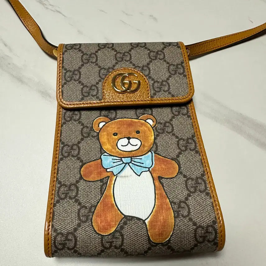 [BUNJANG] Gucci x Kai Teddy Bear Mini GG Supreme Crossbody Bag Beige Ebony / 구찌 x 카이 미니백 베이지 에보니