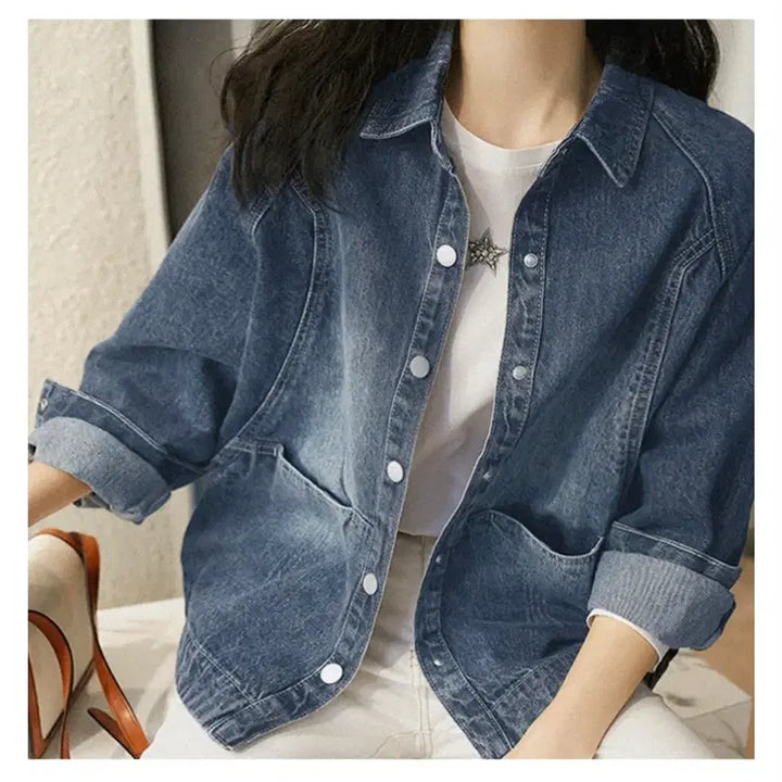 [BUNJANG] Blue Denim Roll-up Short Jacket / 청 데님 롤업 숏 자켓