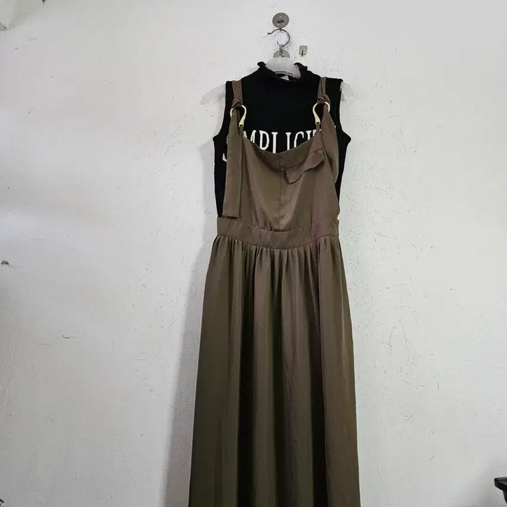 [BUNJANG] Khaki Long Jumpskirt Dress / 롱 점프스커트 원피스 카키색