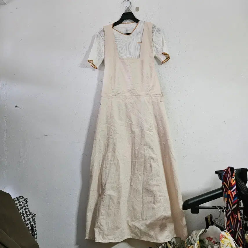 [BUNJANG] Ivory Long Dress Suspender Style / 아이보리 롱 원피스 멜빵 스타일