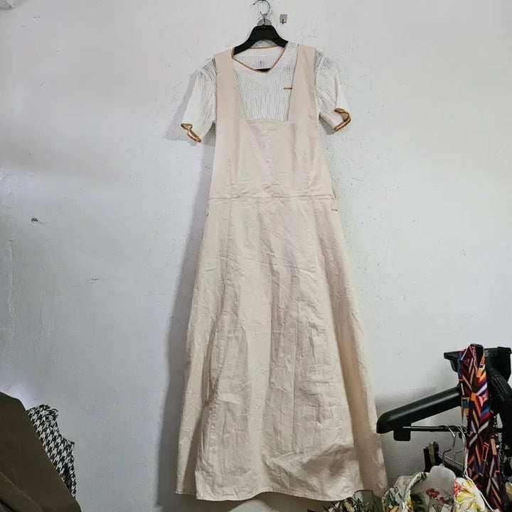 [BUNJANG] Ivory Long Dress Suspender Style / 아이보리 롱 원피스 멜빵 스타일