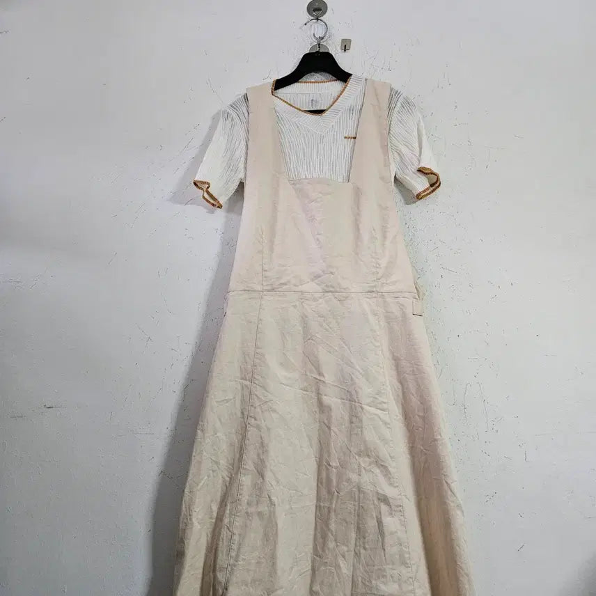 [BUNJANG] Ivory Long Dress Suspender Style / 아이보리 롱 원피스 멜빵 스타일