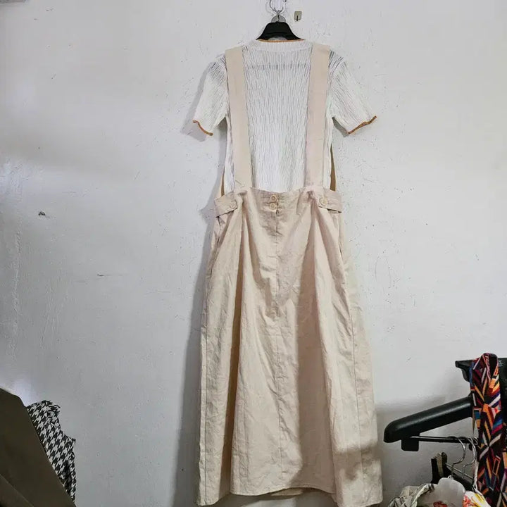 [BUNJANG] Ivory Long Dress Suspender Style / 아이보리 롱 원피스 멜빵 스타일