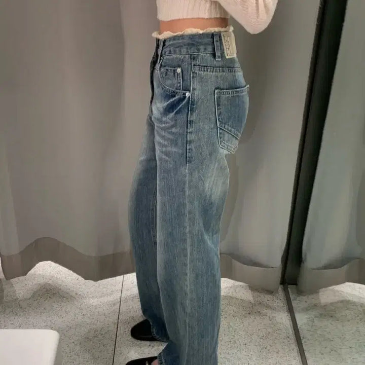 [BUNJANG] Belle Jjud Lace Denim Pants / 벨르주드 레이스 데님
