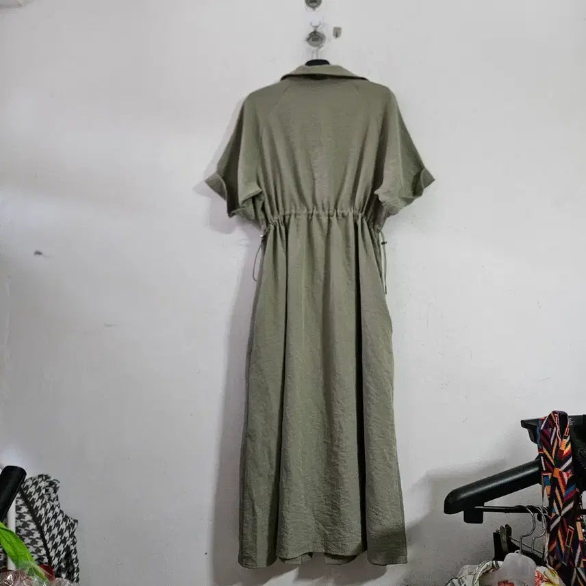 [BUNJANG] Khaki Shirt Long Dress / 카키색 셔츠형 롱 원피스