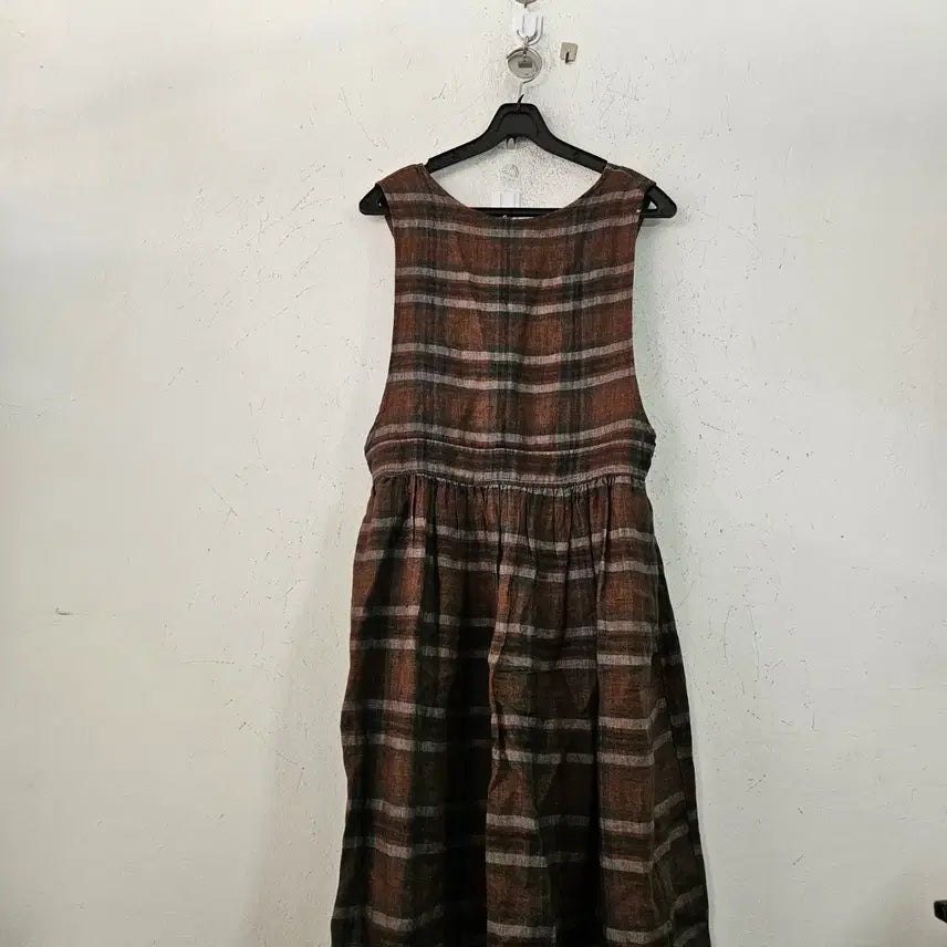 [BUNJANG] Brown Check Long Dress Vintage Style / 브라운 체크 롱 원피스 빈티지 스타일