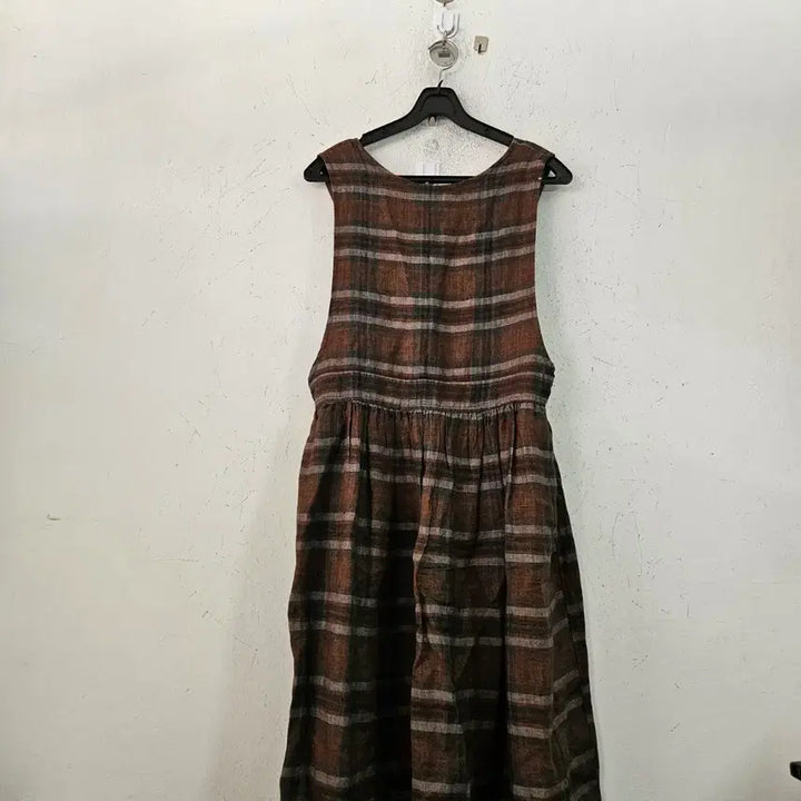 [BUNJANG] Brown Check Long Dress Vintage Style / 브라운 체크 롱 원피스 빈티지 스타일