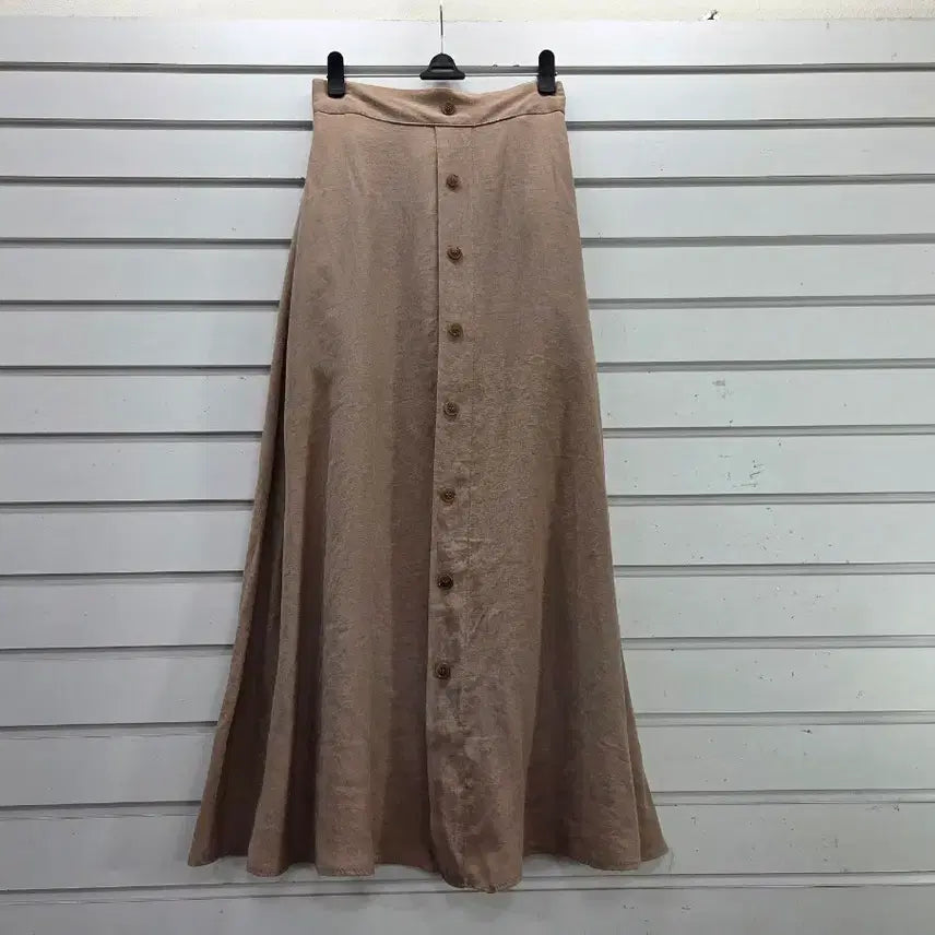[BUNJANG] Beige Button Detail Banding Long Skirt / 베이지 단추장식 밴딩 롱스커트 55/보물찾기천사