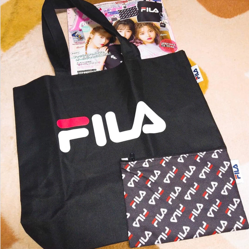 [BUNJANG] FILA Eco Bag Tote Bag Pouch Set Navy Black / FILA 휠라 필라 폴리부직포 에코백 토트백 파우치 세트SET 네이비블랙