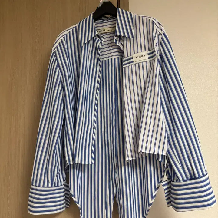 [BUNJANG] Lucky Chouette Atelier Asymmetrical Stripe Shirt Blouse Size 36 / 럭키슈에뜨 아뜰리에 언발란스 스트라이프 셔츠 블라우스 36