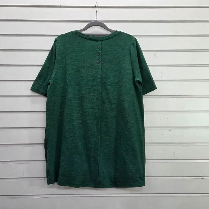 [BUNJANG] Green Color-Block Round Neck T-Shirt - Size 77 / 그린 마원단배색 라운드티77/보물찾기천사