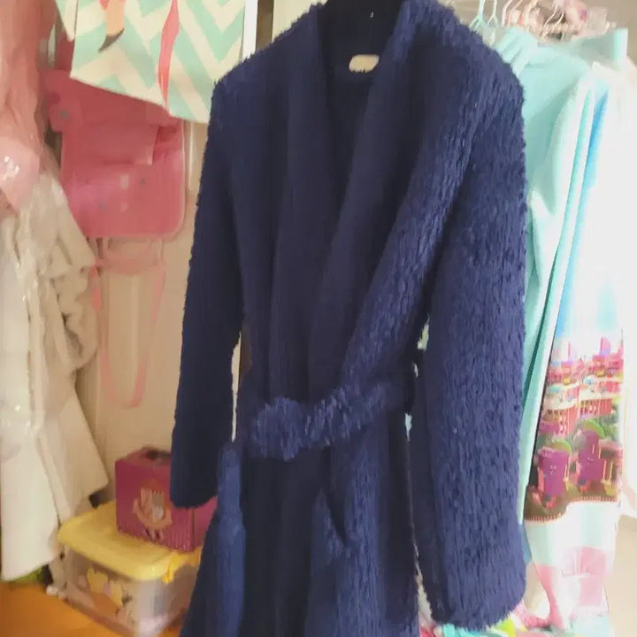 [BUNJANG] Navy Fleece Robe Gown / 네이비 뽀글이 털 로브 가운