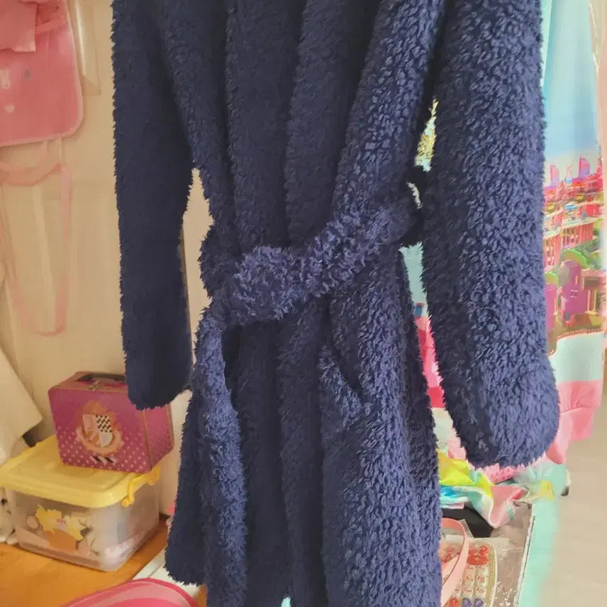 [BUNJANG] Navy Fleece Robe Gown / 네이비 뽀글이 털 로브 가운