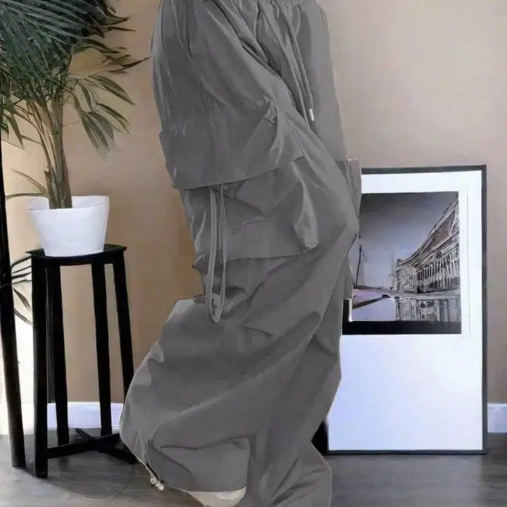 [BUNJANG] SHEIN Gray String Wide Cargo Pants / 쉬인 회색 스트링 와이드 카고 바지