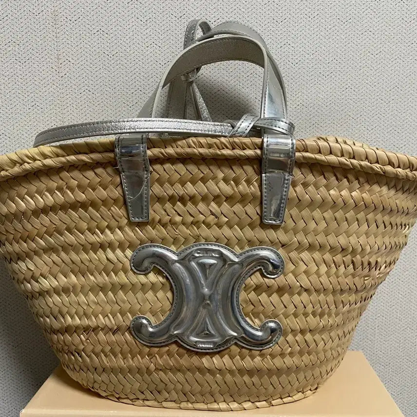 [BUNJANG] Celine Silver Rattan Bag Raffia Panier Leaf Calfskin / 실버 셀린느 라탄백 라피아 파니에 팜 리프 카프스킨