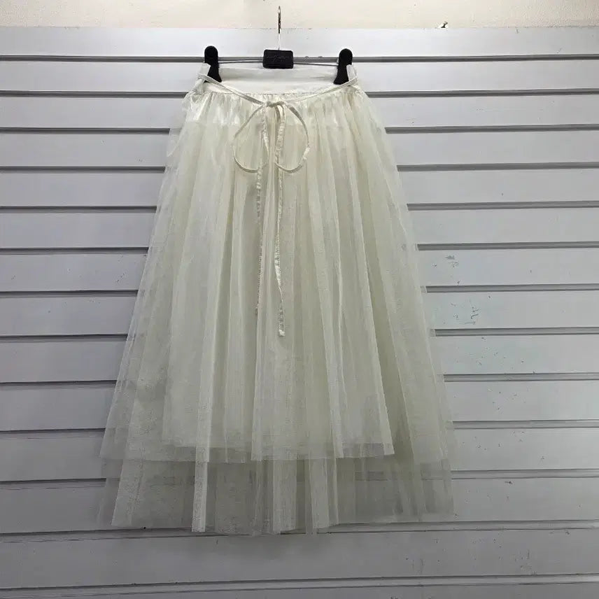 [BUNJANG] Ivory Tulle Elastic Waist Long Skirt Size 55 / 아이보리 샤 밴딩 롱스커트 55/보물찾기천사