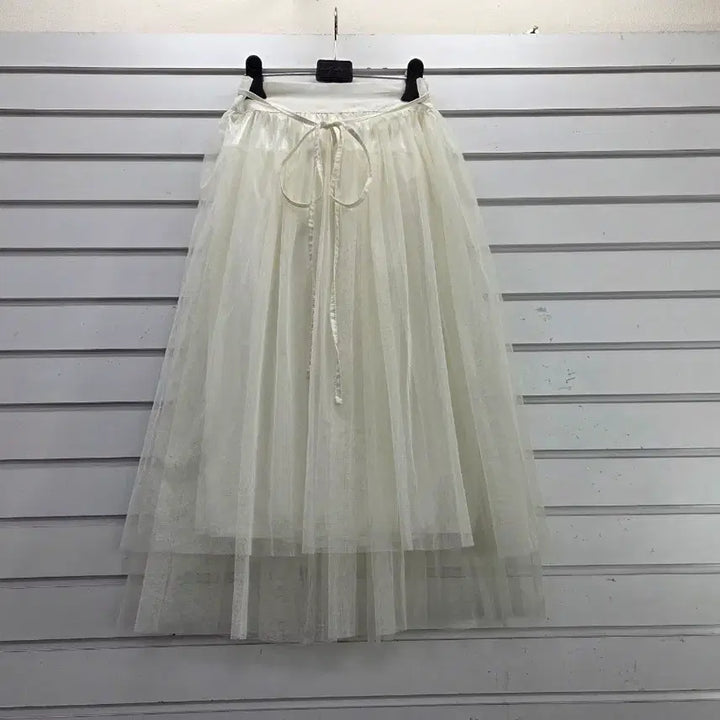 [BUNJANG] Ivory Tulle Elastic Waist Long Skirt Size 55 / 아이보리 샤 밴딩 롱스커트 55/보물찾기천사