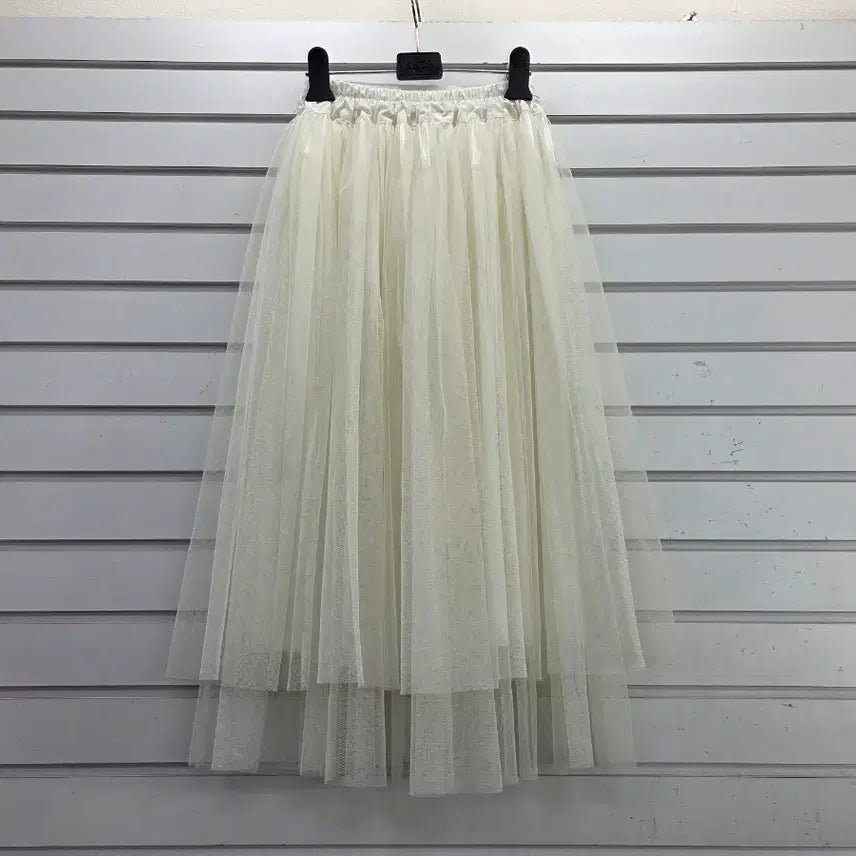 [BUNJANG] Ivory Tulle Elastic Waist Long Skirt Size 55 / 아이보리 샤 밴딩 롱스커트 55/보물찾기천사