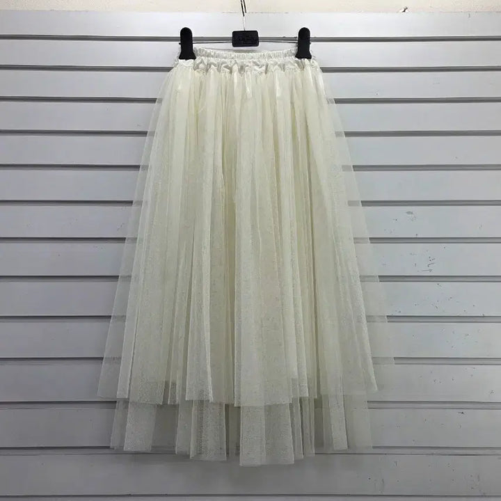 [BUNJANG] Ivory Tulle Elastic Waist Long Skirt Size 55 / 아이보리 샤 밴딩 롱스커트 55/보물찾기천사