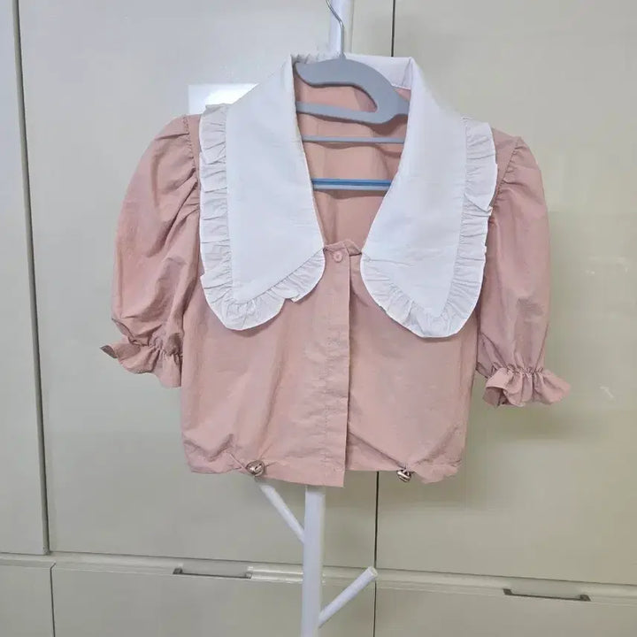 [BUNJANG] Pink Big Collar Blouse Short Sleeve Shirt / 핑크색 빅카라 블라우스 반팔 셔츠