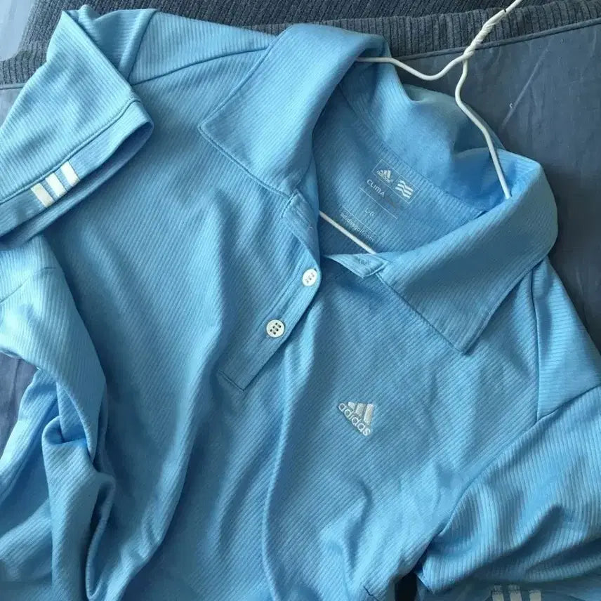 [BUNJANG] Vintage Adidas Sky Blue Collar T-Shirt / 일본빈티지 하늘색 소라 블루 아디다스 카라티 핀터깔