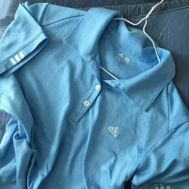 [BUNJANG] Vintage Adidas Sky Blue Collar T-Shirt / 일본빈티지 하늘색 소라 블루 아디다스 카라티 핀터깔
