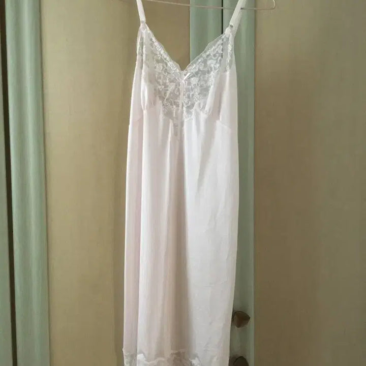 [BUNJANG] Baby Pink Lace Ribbon Slip Dress / 일본빈티지 새제품 베이비핑크 연핑크 핑크레이스 리본 슬립 나시원피스
