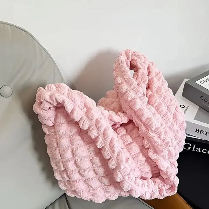 [BUNJANG] Lightweight Pink Shirring Shoulder Bag / 가벼운 핑크 셔링 숄더백.새상품