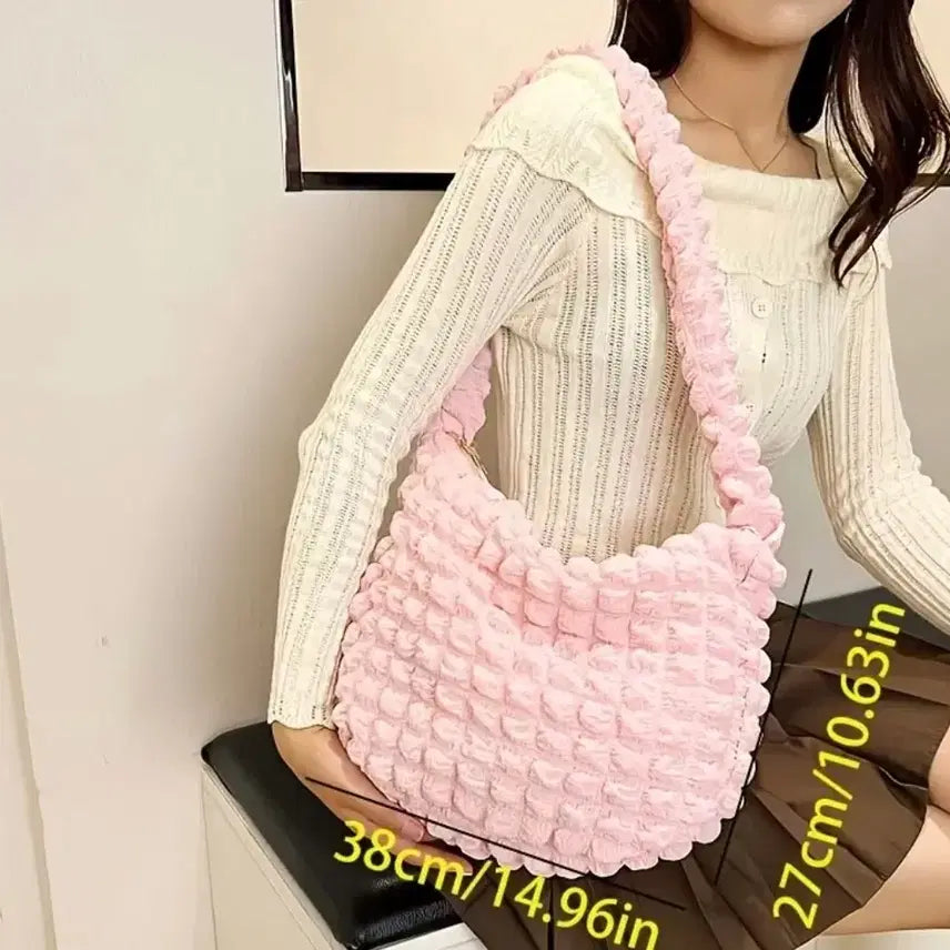 [BUNJANG] Lightweight Pink Shirring Shoulder Bag / 가벼운 핑크 셔링 숄더백.새상품