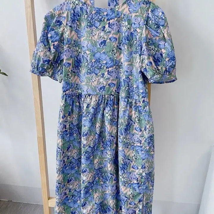 [BUNJANG] Flower Pattern Short Sleeve Long Dress / 플라워 패턴 반팔 롱 원피스