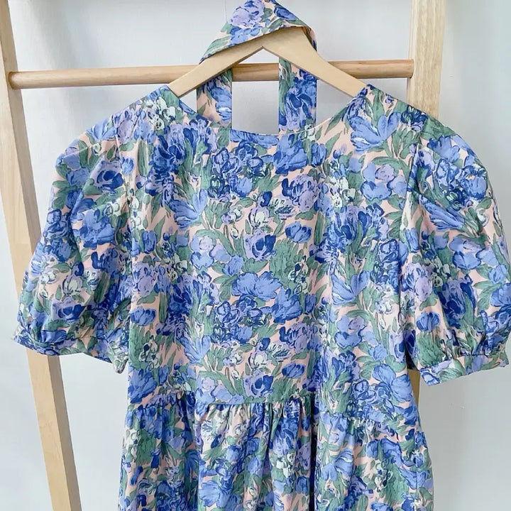 [BUNJANG] Flower Pattern Short Sleeve Long Dress / 플라워 패턴 반팔 롱 원피스