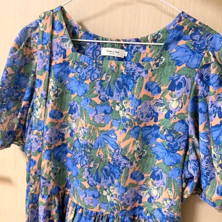 [BUNJANG] Flower Pattern Short Sleeve Long Dress / 플라워 패턴 반팔 롱 원피스