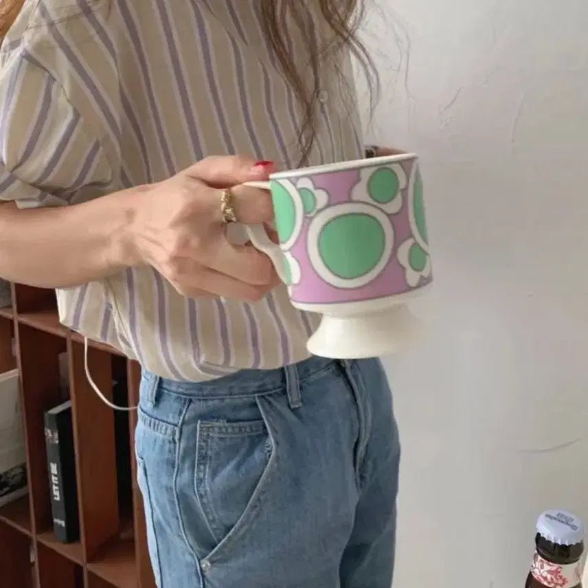 [BUNJANG] Striped Short-Sleeve Blouse Shirt / 스트라이프 반팔 남방 블라우스