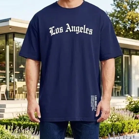 [BUNJANG] Navy Lettering Short Sleeve Cotton T-Shirt / 새상품 네이비 레티링 반팔면티셔츠