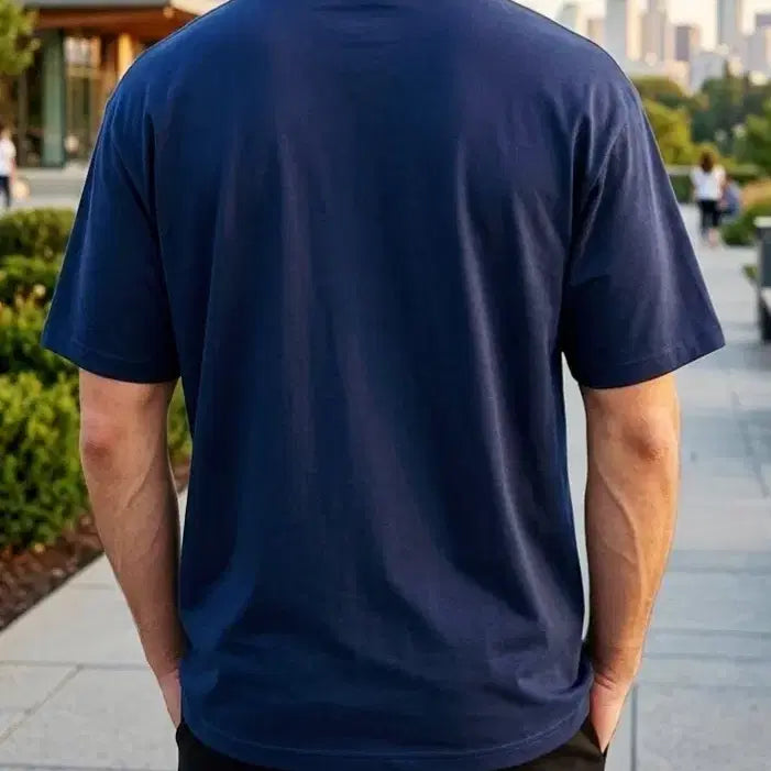 [BUNJANG] Navy Lettering Short Sleeve Cotton T-Shirt / 새상품 네이비 레티링 반팔면티셔츠