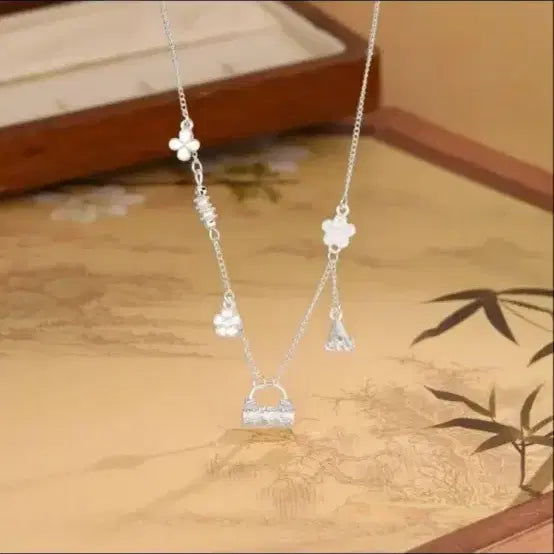[BUNJANG] Silver 925 Bag Pendant Flower Necklace / 실버 925 가방 펜던트 꽃 목걸이