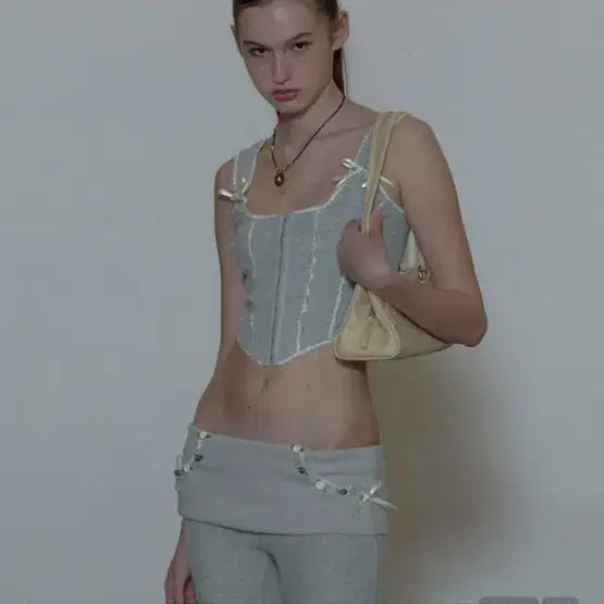 [BUNJANG] Sculptor Logo Terry Corset Tank Top - Grey S / 스컬프터 로지 테리 나시 코르셋 탑 그레이 s