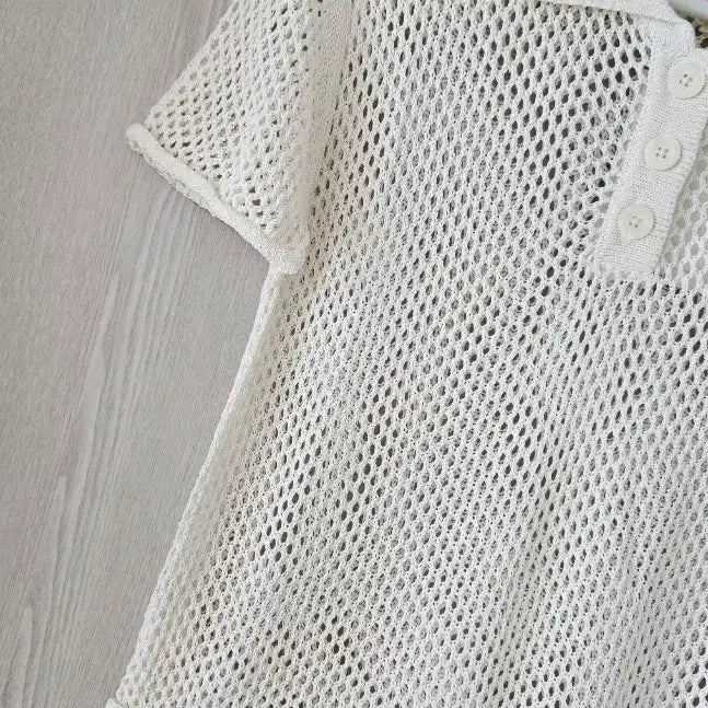 [BUNJANG] High-Quality Mesh Knit Short-Sleeve Polo Shirt / 린넨,레이온등혼방 그물니트 매쉬 반팔카라티