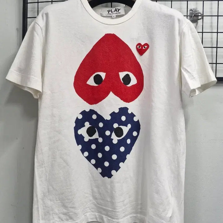 [BUNJANG] Comme des Garçons Upside Down Heart T-Shirt White XL / 100-105XL 꼼데가르송 업사이드 다운 하트 반팔 티셔츠 화이트