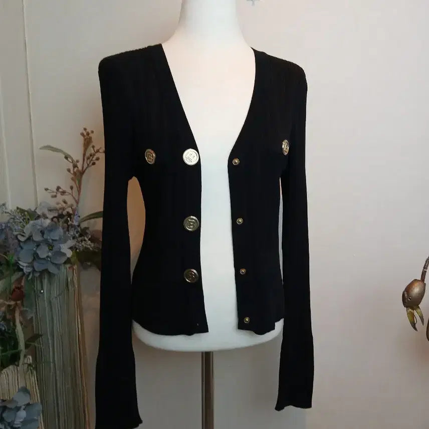 [BUNJANG] Balmain Gold Button Black Knit Cardigan / 발망 금장 버튼 블랙 니트 가디건