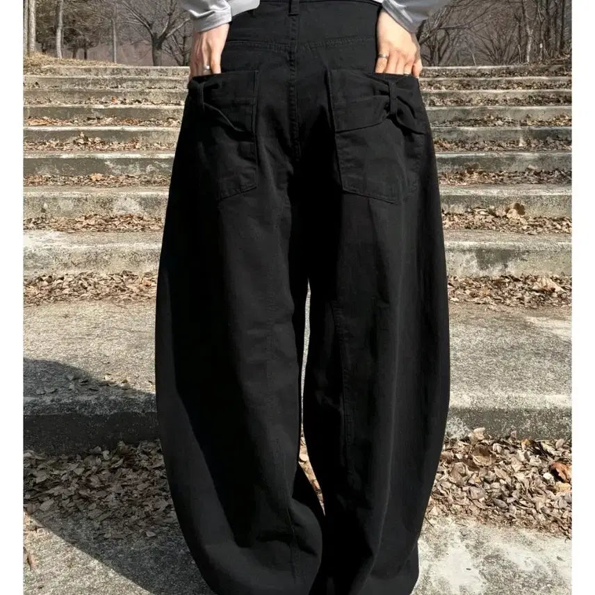 [BUNJANG] Ribbon Detail Wide Pants Black / *빠른급처원함* 리본포인트 와이드 팬츠 블랙