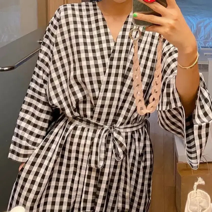 [BUNJANG] Checkered Cotton Robe / 로브