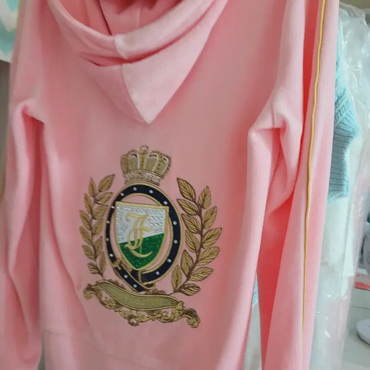 [BUNJANG] Jucy Couture Pink Velvet Hoodie Set with Hat / 쥬시꾸뛰르 핑크 벨벳 후드집업 + 모자 세트