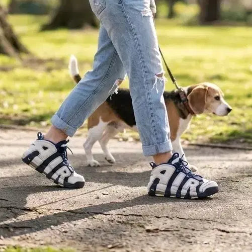 [BUNJANG] Nike Air More Uptempo White/Navy Sneakers (240mm) / 나이키 에어 모어 업템포 흰/남 운동화240