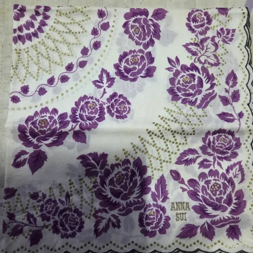 [BUNJANG] ANNA SUI Purple Flower Pattern Handkerchief / ANNA SUI 손수건 퍼플 플라워 패턴