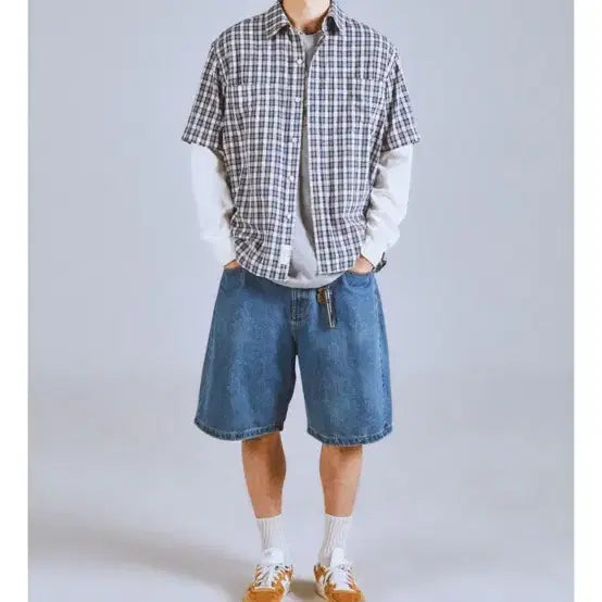 [BUNJANG] Garden Express Half Sleeve Shirt Blue XL / Garden express Check half Shirt (blue)