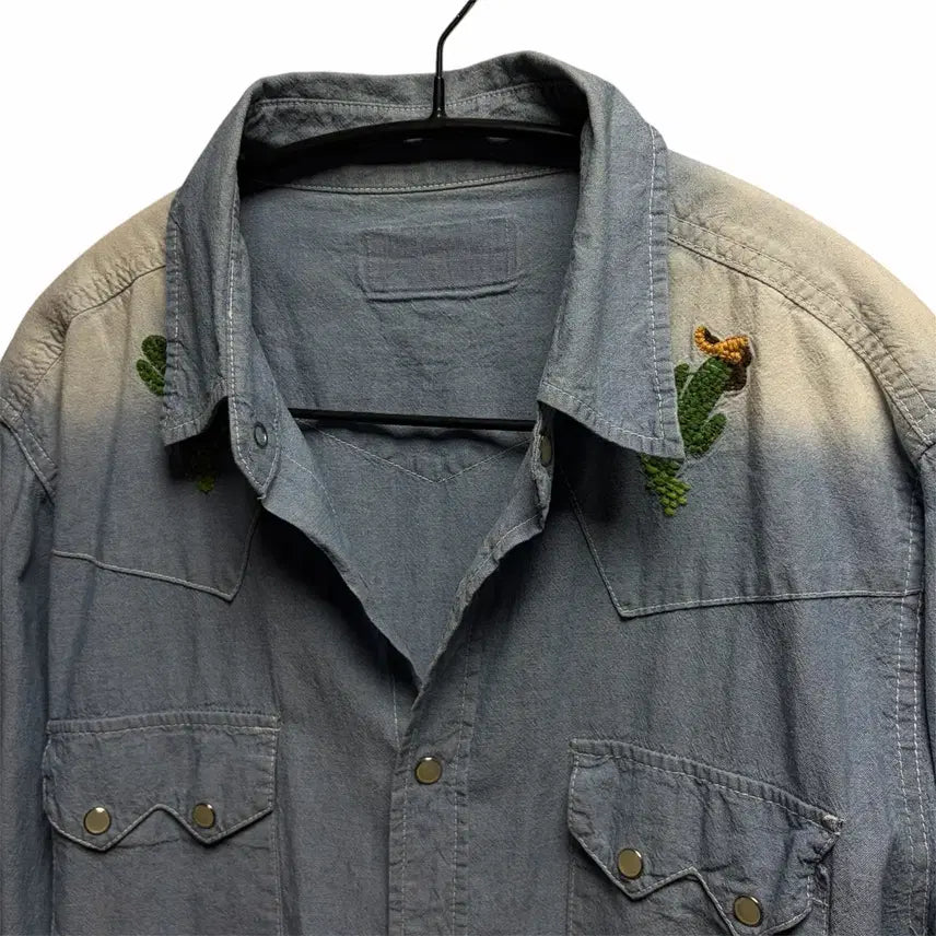 [BUNJANG] American Vintage Denim Embroidered Shirt M / 아메리칸 빈티지 데님 자수 셔츠 M