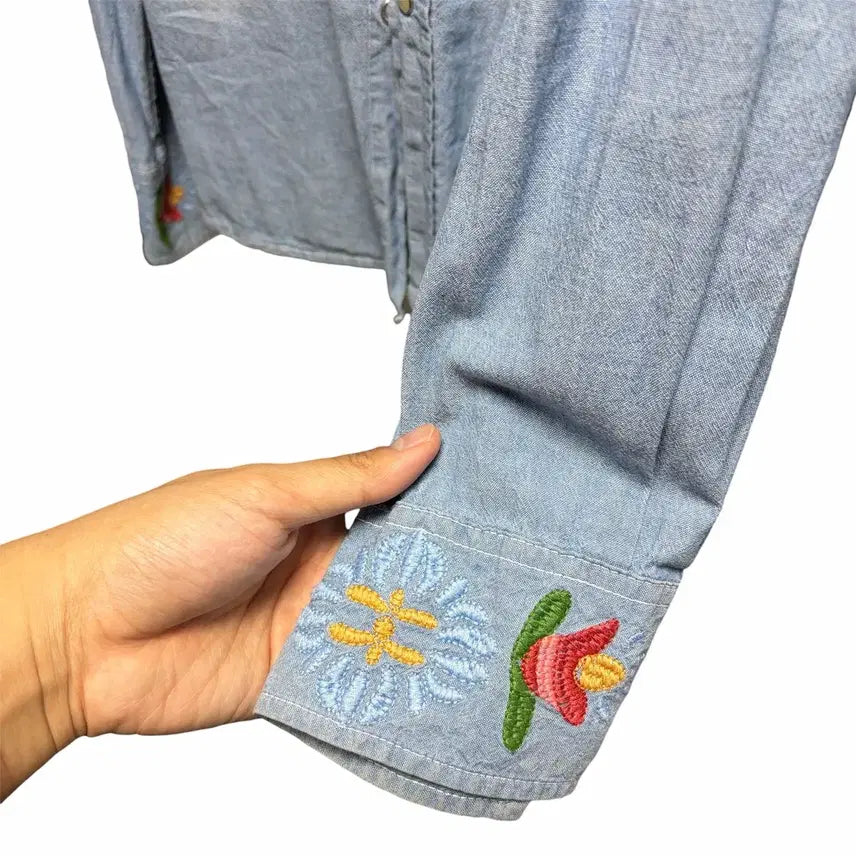 [BUNJANG] American Vintage Denim Embroidered Shirt M / 아메리칸 빈티지 데님 자수 셔츠 M
