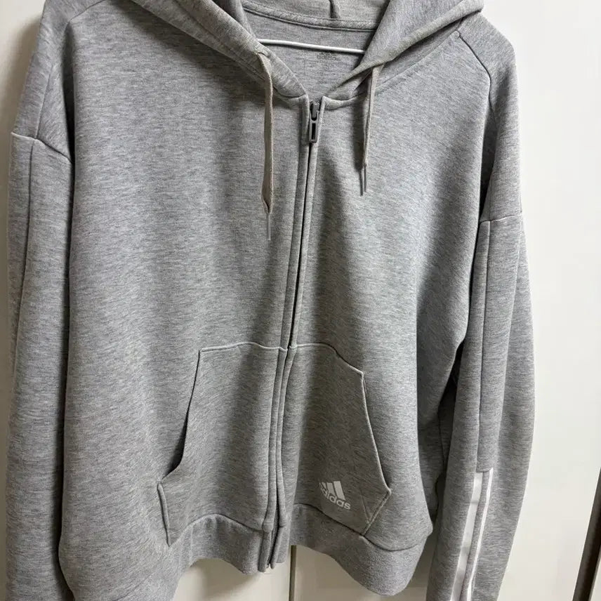 [BUNJANG] Adidas Three-Stripes Fleece Full-Zip Hoodie Grey / 아디다스 삼선 후드집업 그레이