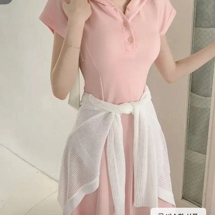[BUNJANG] Pink Collar Long Dress / 번따룩) 청순 핑크 카라 원피스